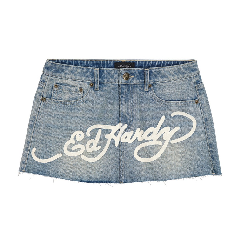 Ed Hardy dragon denim mini skirt